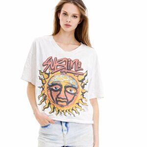Sublime Cutoff Raw Hem Crop Cropped Short Sleeve Band Rock Music Tee Top Shirt L